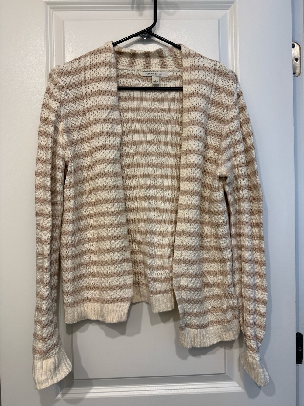 Banana Republic Cream and Beige Striped Women's Cardigan Sweater, size Medium